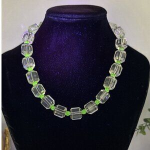 Gorgeous Art Deco Uranium Glass Necklace Choker Faceted Crystal Beads Vintage